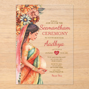 Seemantham Indian Baby shower Valaikappu Moeder Acryl Uitnodigingen