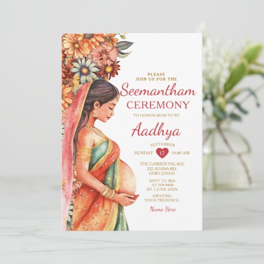 Seemantham Indian Baby shower Valaikappu Moeder Kaart (Staand voorkant)