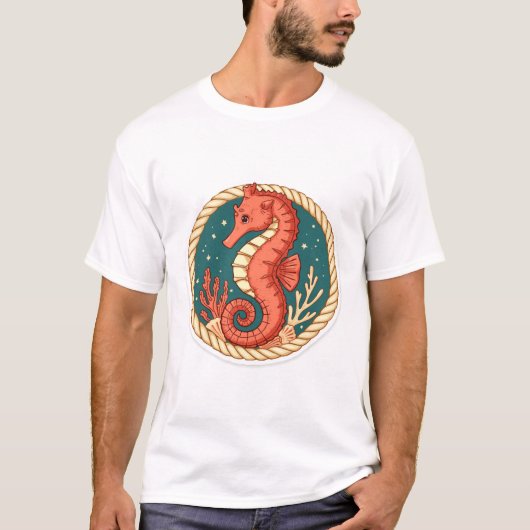 Seepferdchen Im Seemannsgarn T-shirt (Voorkant)