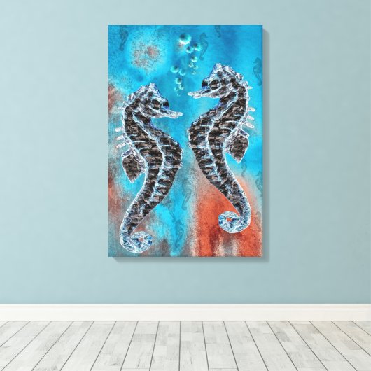 Seepferdchen - sea horse canvas afdruk (Insitu (Houten vloer))