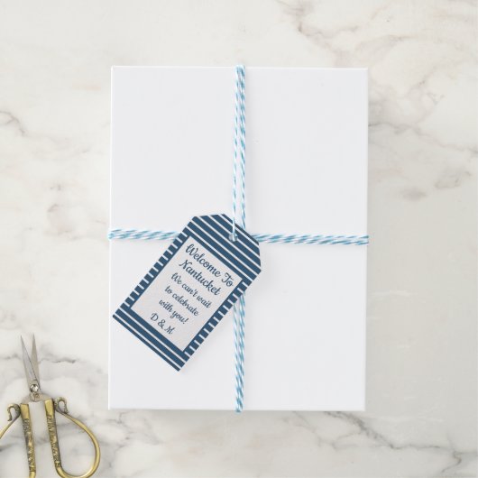 Seersucker Bruiloft Welkomstgeschenk Label Cadeaulabel (Met Touw)