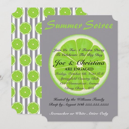 Seersucker & Limoen Fiesta Cocktail Party Invitati Kaart (Voorkant / Achterkant)