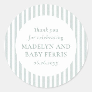 Seersucker streep groen witte baby shower ronde sticker