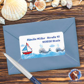 Segelboot & Wale - handgemalt | maritimer Etiket