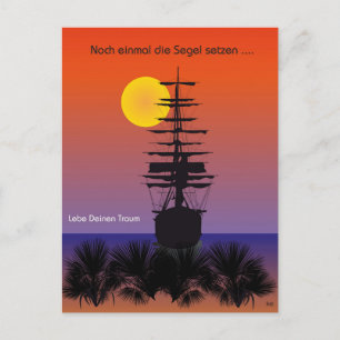 Segelschiff mit Sonnenaufgang Postkarte Briefkaart