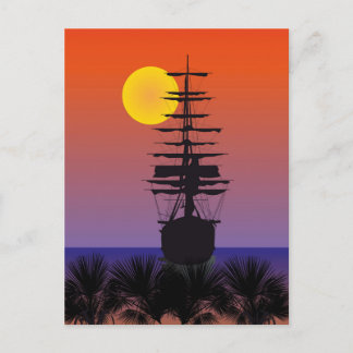 Segelschiff mit Sonnenaufgang Postkarte Briefkaart