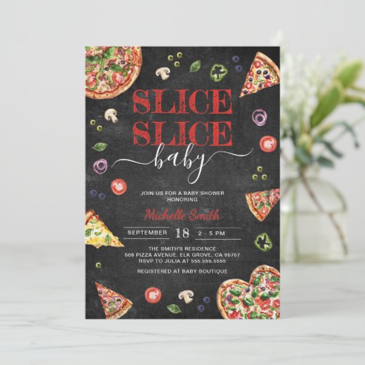 Segment Baby | Pizza schoolbord Baby shower Kaart (Staand voorkant)