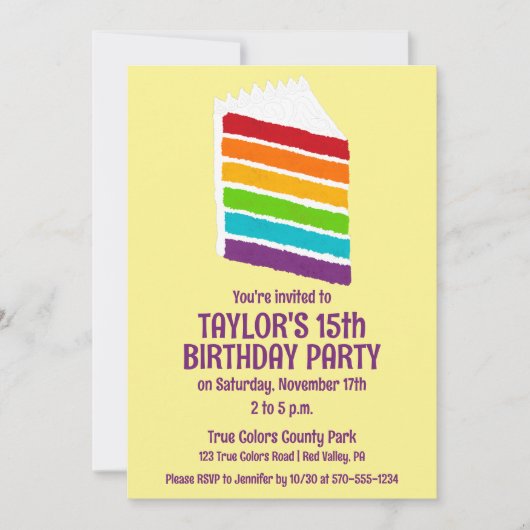 Segment van Rainbow Cake Custom Party Kaart (Voorkant)