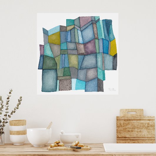 Segmented Cool Hues Watercolor Art Poster (Keuken)