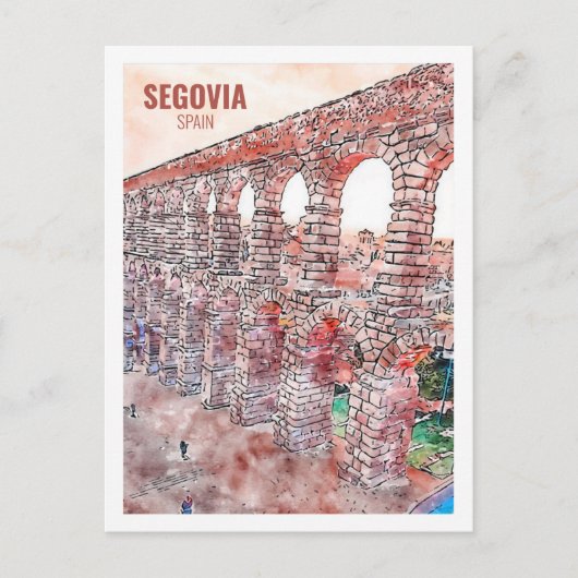 Segovia Spanje Beroemde Reizen Waterverf Schets Briefkaart (Voorkant)