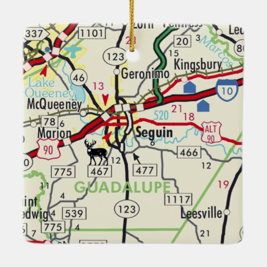 Seguin TX Road Map Keramisch Ornament (Achterkant)