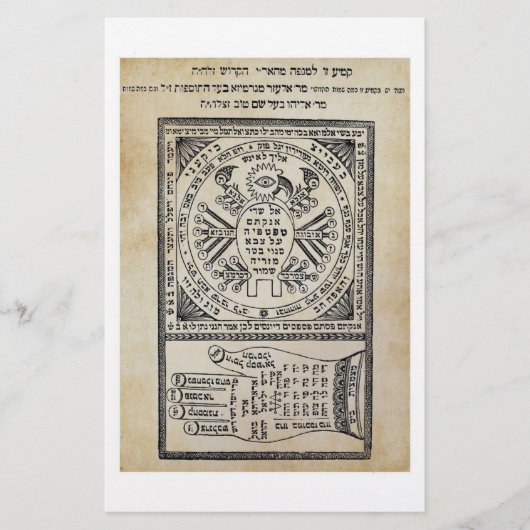 Ségula, Amulet. Sefer Shaar HaYechudim. Kabbalah Briefpapier (Voorkant)