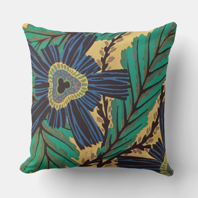Séguy’s Art Deco Blauwe Bloem Buitenkussen (Voorkant)