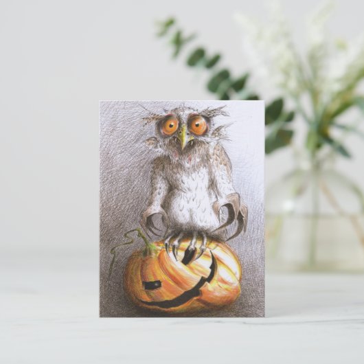 Sehr alte Halloween Vampir Eule Briefkaart (Staand voorkant)