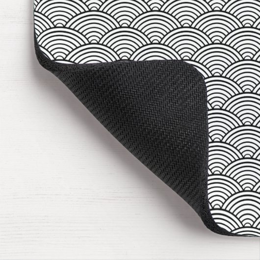 Seigaiha Black en White Japanese Wave Pattern Muismat (Hoek)