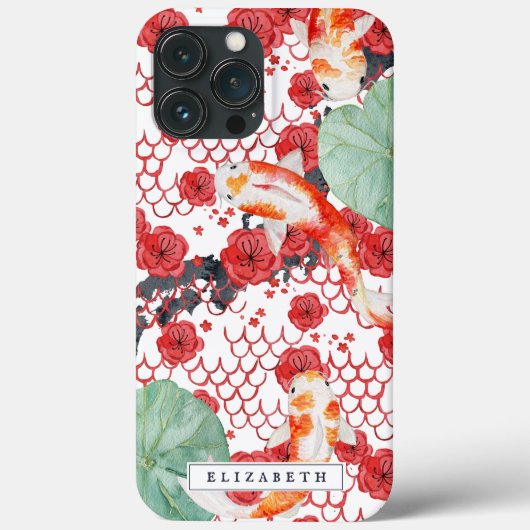 Seigaiha Bloemig Golfpatroon Koi Vis Monogram Case-Mate iPhone Case (Achterkant)