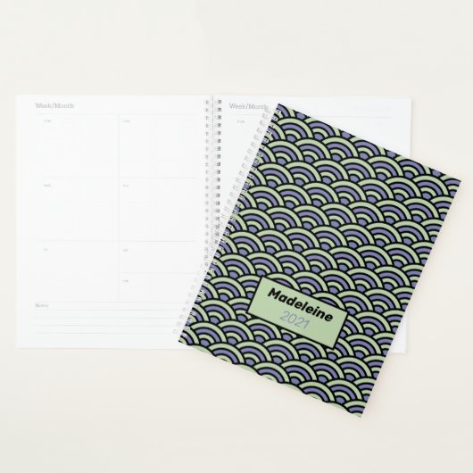 Seigaiha Blue Green Geometrical Japanse golven Planner (Display)