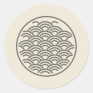 Seigaiha Golfpatroon Cirkel Minimalistische Kunst Ronde Sticker