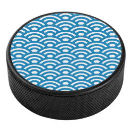 Seigaiha, Golven, Japans, Blauw en Wit Hockey Puck