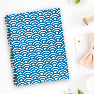 Seigaiha, Golven, Japans, Blauw en Wit Notitieboek