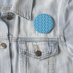 Seigaiha, Golven, Japans, Blauw en Wit Ronde Button 5,7 Cm
