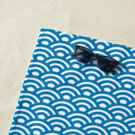 Seigaiha, Golven, Japans, Blauw en Wit Strandlaken