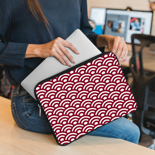 Seigaiha, Golven, Japans, Bourgondië en Wit Laptop Sleeve