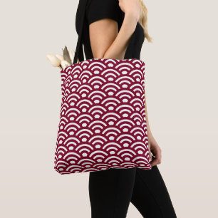 Seigaiha, Golven, Japans, Bourgondië en Wit Tote Bag