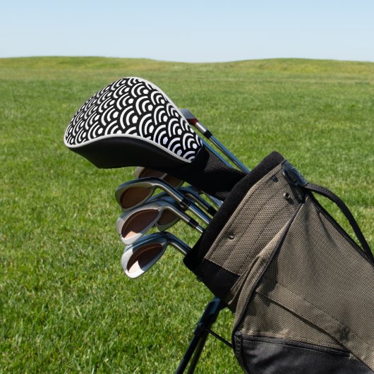 Seigaiha, Golven, Japans, Zwart en Wit Golfheadcover (Insitu)