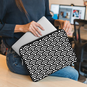 Seigaiha, Golven, Japans, Zwart en Wit Laptop Sleeve