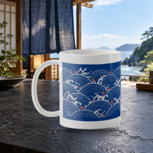 Seigaiha Kobalt Japanse Golfpatroon Beker Koffiemok