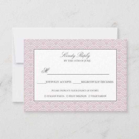 Seigaiha | Stof Roze Japanse golf menuoptie RSVP Kaartje (Voorkant)
