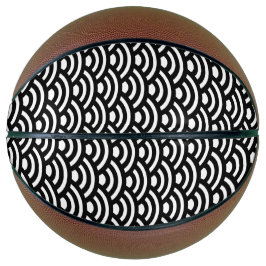 Seigaiha, Waves, Japanese, Black and White Basketbal
