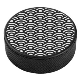 Seigaiha, Waves, Japanese, Black and White Hockey Puck