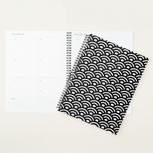 Seigaiha, Waves, Japanese, Black and White Planner (Display)