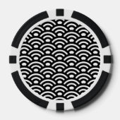 Seigaiha, Waves, Japanese, Black and White Poker Chips (Voorkant)