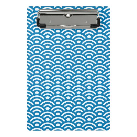 Seigaiha, Waves, Japanese, Blue and White Mini Klembord (Voorkant)