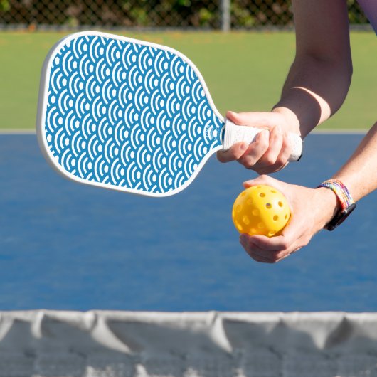 Seigaiha, Waves, Japanese, Blue and White Pickleball Paddle (Insitu)
