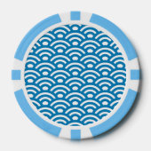 Seigaiha, Waves, Japanese, Blue and White Poker Chips (Voorkant)