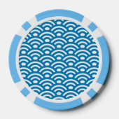 Seigaiha, Waves, Japanese, Blue and White Poker Chips (Achterkant)