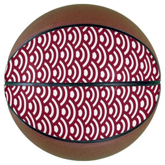 Seigaiha, Waves, Japanese, Burgundy and White Basketbal (Voorkant)