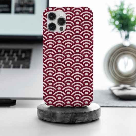 Seigaiha, Waves, Japanese, Burgundy and White Case-Mate iPhone Case