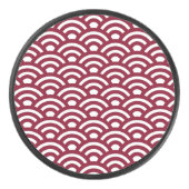 Seigaiha, Waves, Japanese, Burgundy and White Hockey Puck (Voorkant)