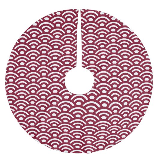 Seigaiha, Waves, Japanese, Burgundy and White Kerstboom Rok (Voorkant)