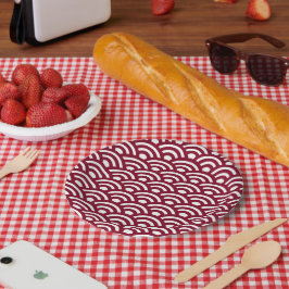 Seigaiha, Waves, Japanese, Burgundy and White Papieren Bordje