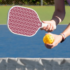 Seigaiha, Waves, Japanese, Burgundy and White Pickleball Paddle