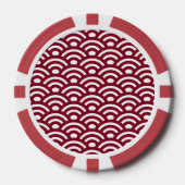Seigaiha, Waves, Japanese, Burgundy and White Poker Chips (Voorkant)