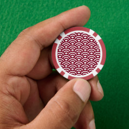 Seigaiha, Waves, Japanese, Burgundy and White Poker Chips