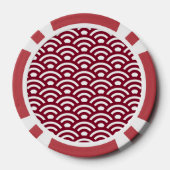 Seigaiha, Waves, Japanese, Burgundy and White Poker Chips (Achterkant)