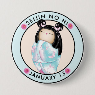 Seijin geen Hi kokeshi girl butterflies Ronde Button 7,6 Cm